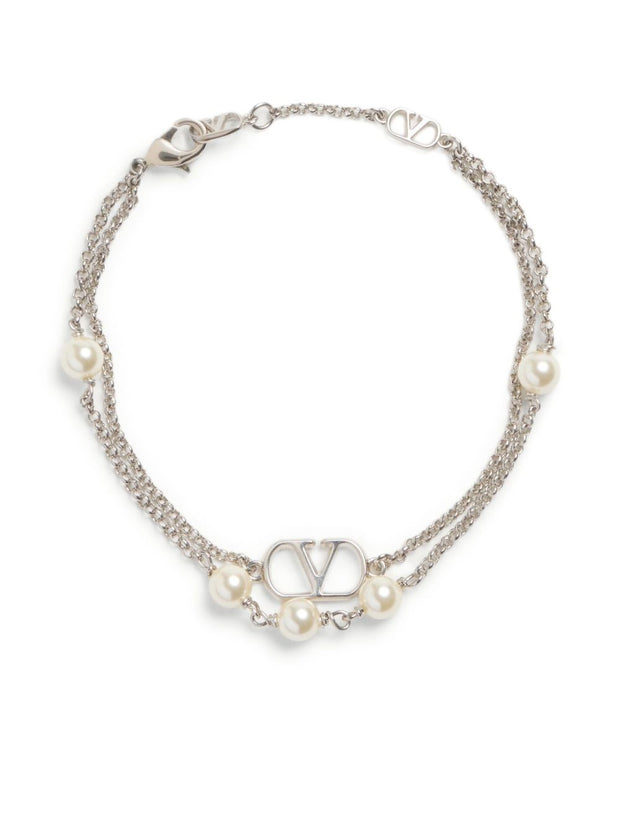 Valentino Garavani VLogo Bracelet With Swarowski Pearls - Silver