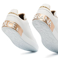 Dolce & Gabbana Portofino Leather Sneakers - Golden