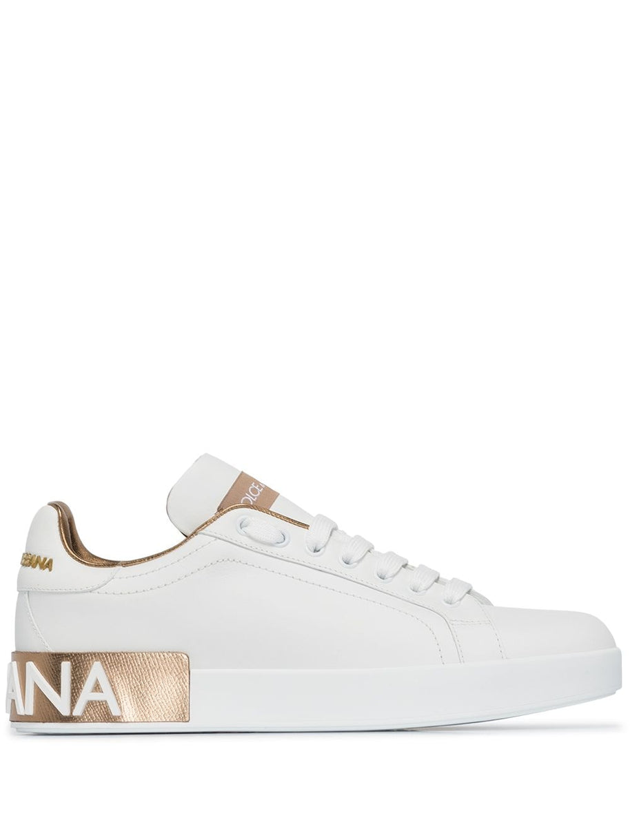 Dolce & Gabbana Portofino Leather Sneakers - Golden