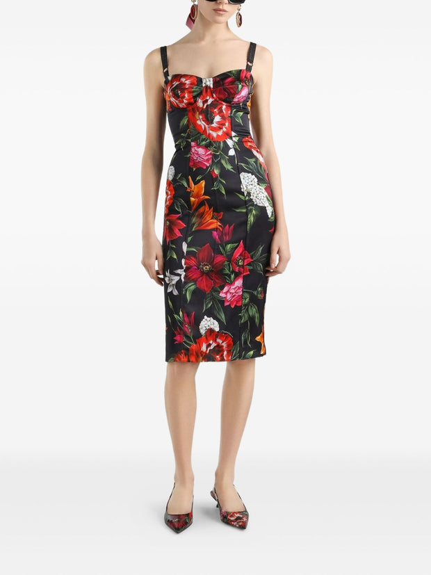 Dolce & Gabbana Satin Printed Dress - Black