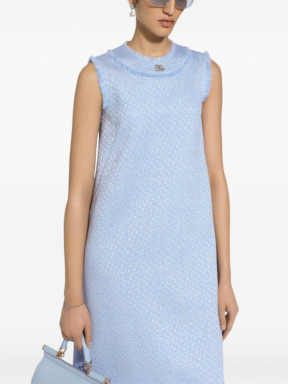 Dolce & Gabbana Sleeveless Raschel Tweed Dress With DG Logo
