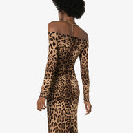 Dolce & Gabbana Off-the-shoulder Leopard Print Midi Dress