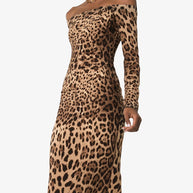 Dolce & Gabbana Off-the-shoulder Leopard Print Midi Dress