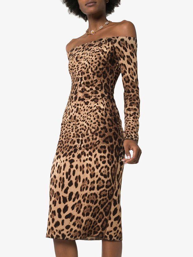 Dolce & Gabbana Wool Leopard Printed Dress - Brown