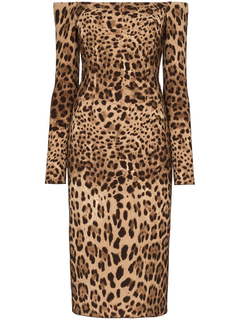 Dolce & Gabbana Off-the-shoulder Leopard Print Midi Dress