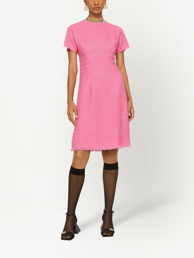 Dolce & Gabbana Rachel Tweed Dress With DG Logo - Pink