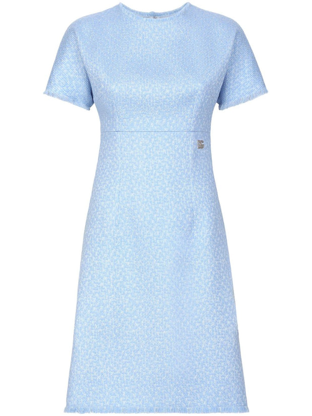 Dolce & Gabbana Rachel Tweed Dress With DG Logo - Clear Blue