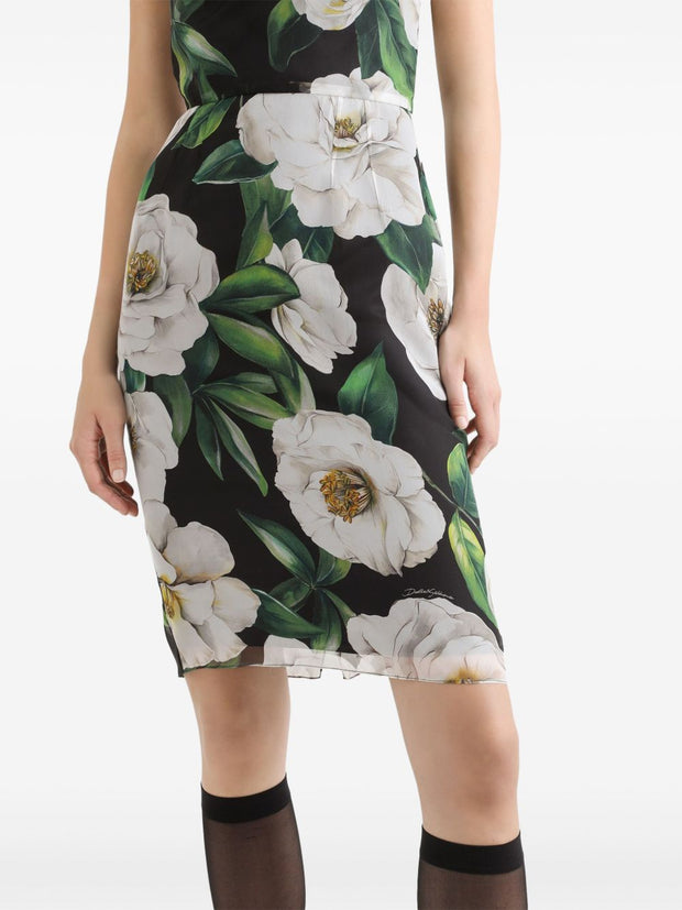 Dolce & Gabbana Gardenia-print Chiffon Midi Dress
