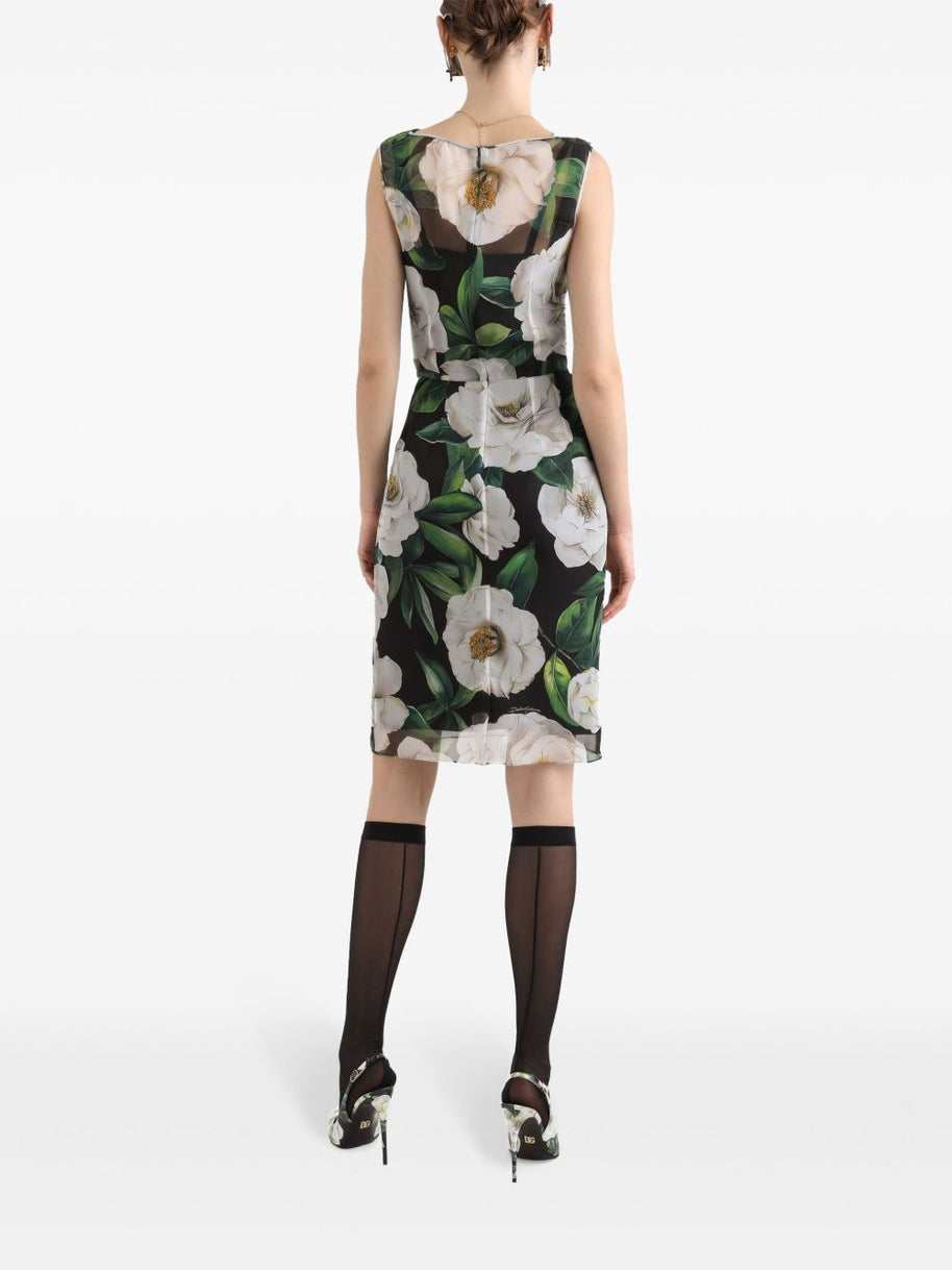 Dolce & Gabbana Gardenia-print Chiffon Midi Dress