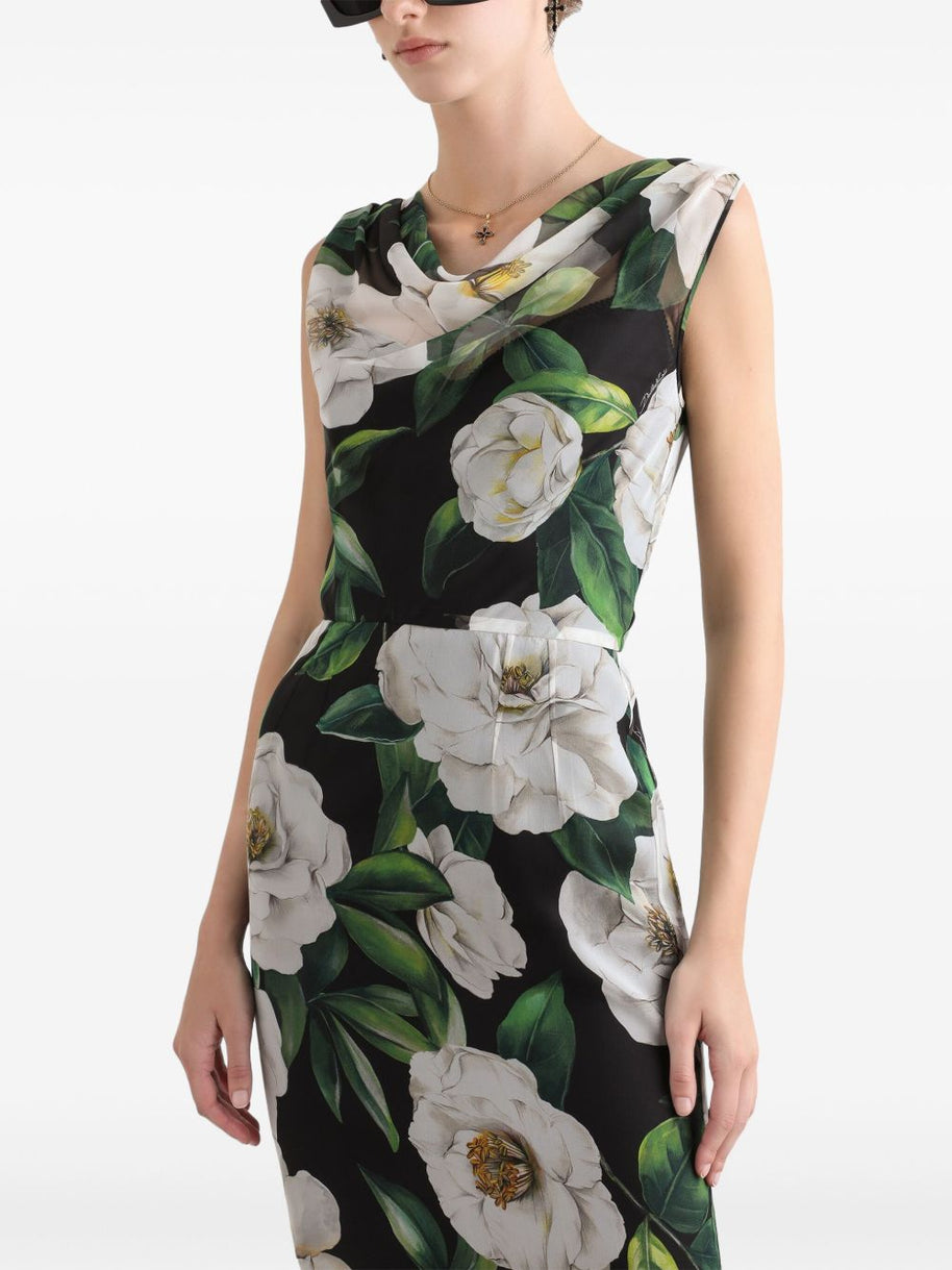Dolce & Gabbana Gardenia-print Chiffon Midi Dress