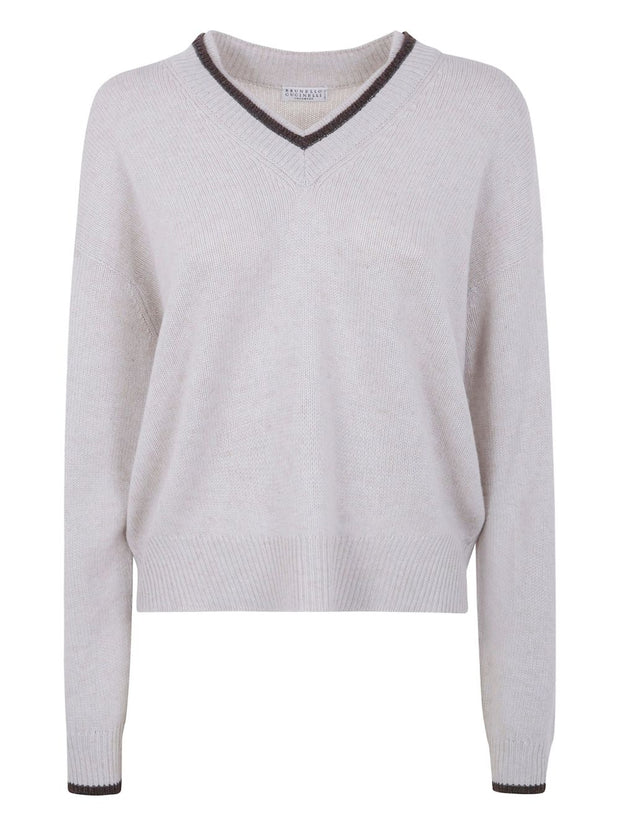 Brunello Cucinelli Cashmere V-necked Sweater - Ivory