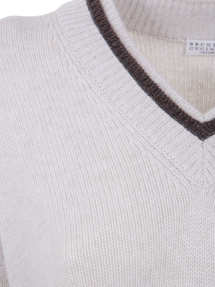 Brunello Cucinelli Cashmere V-necked Sweater - Ivory