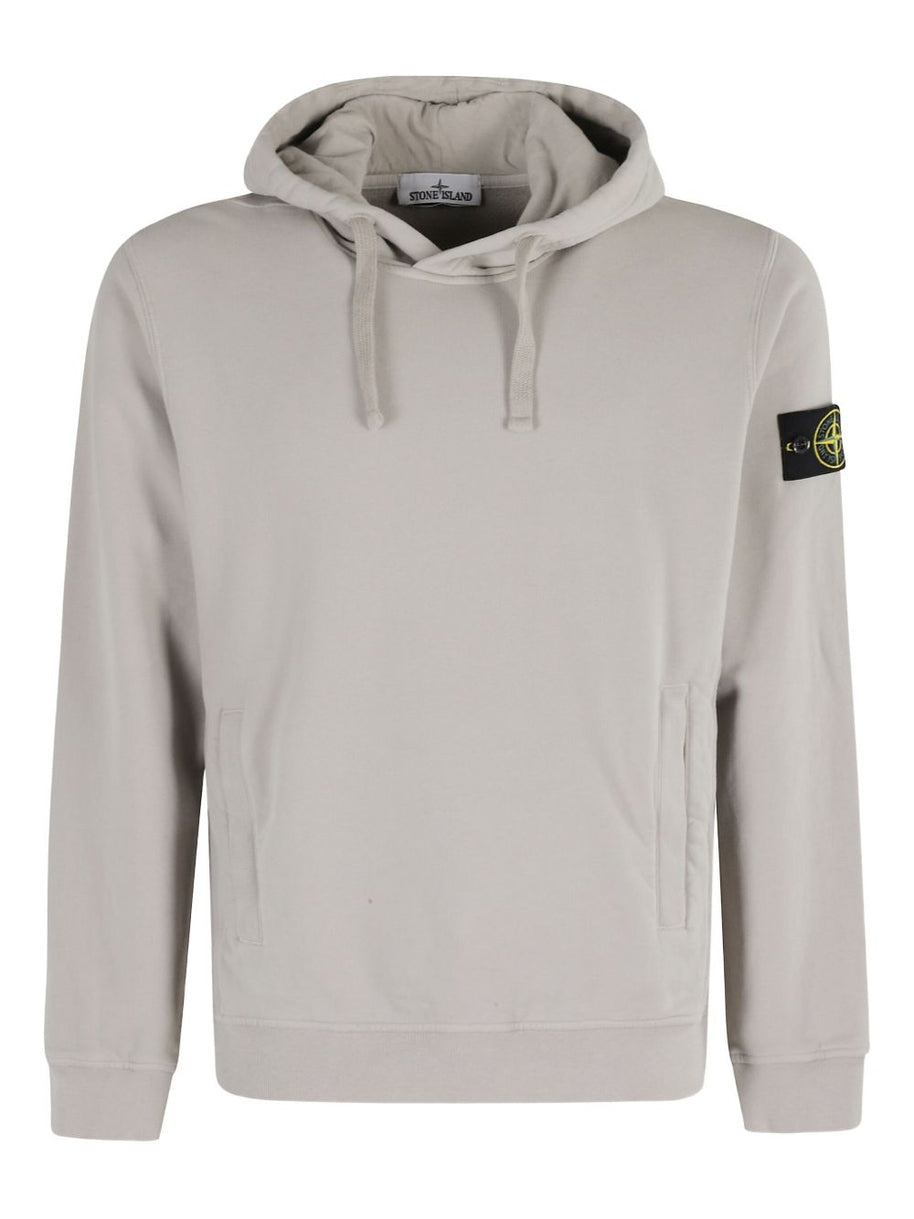 Stone Island Logo Cotton Hoodie - Light Grey