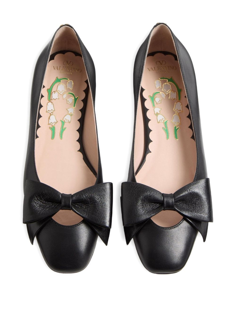 Valentino Garavani Bowow Leather Ballet Flats - Black