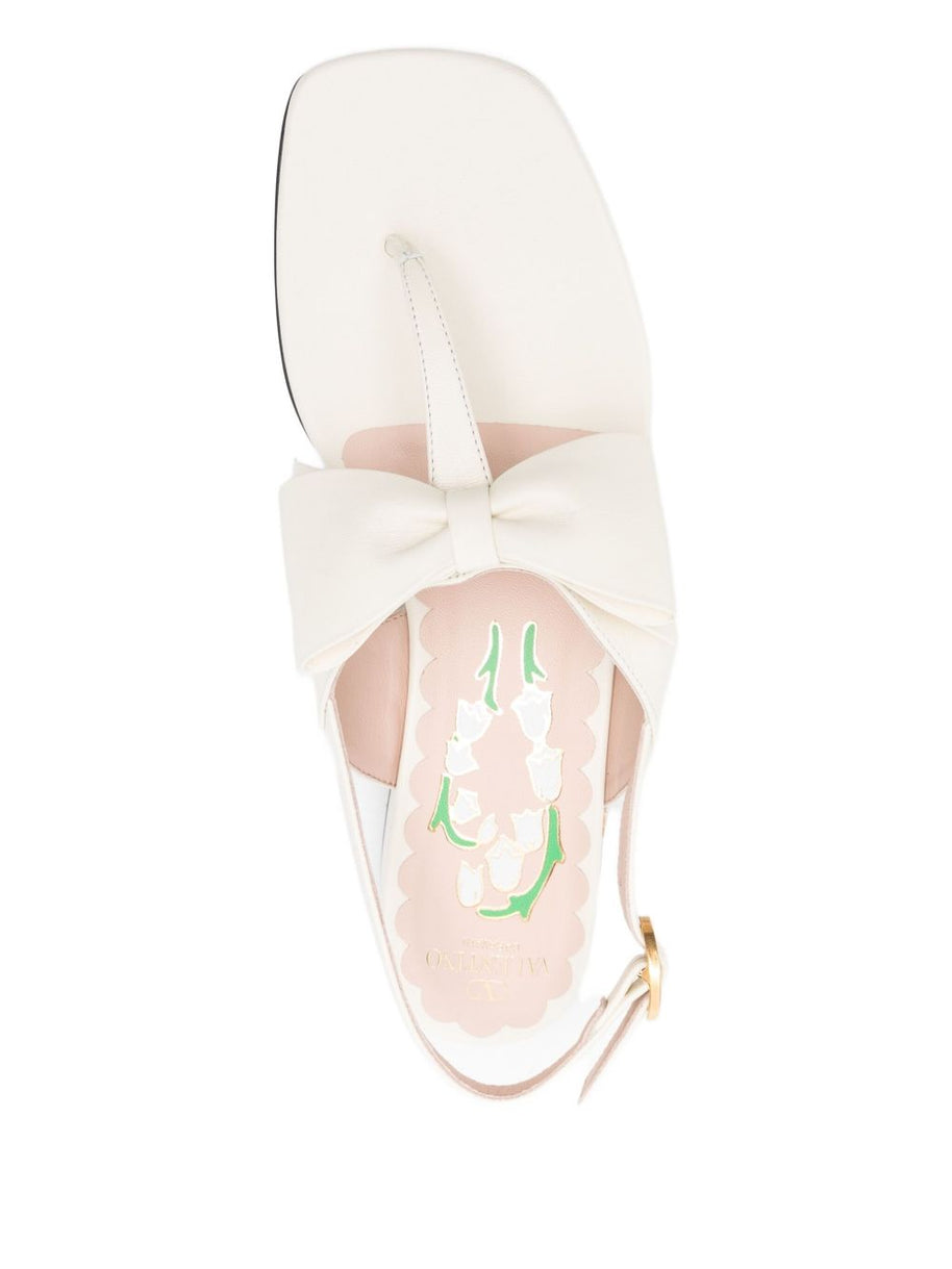 Valentino Garavani Bowow Leather Thong Sandals - Ivory