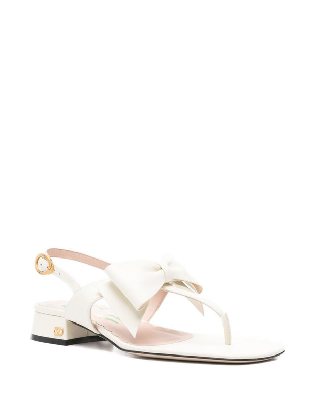 Valentino Garavani Bowow Leather Thong Sandals - Ivory
