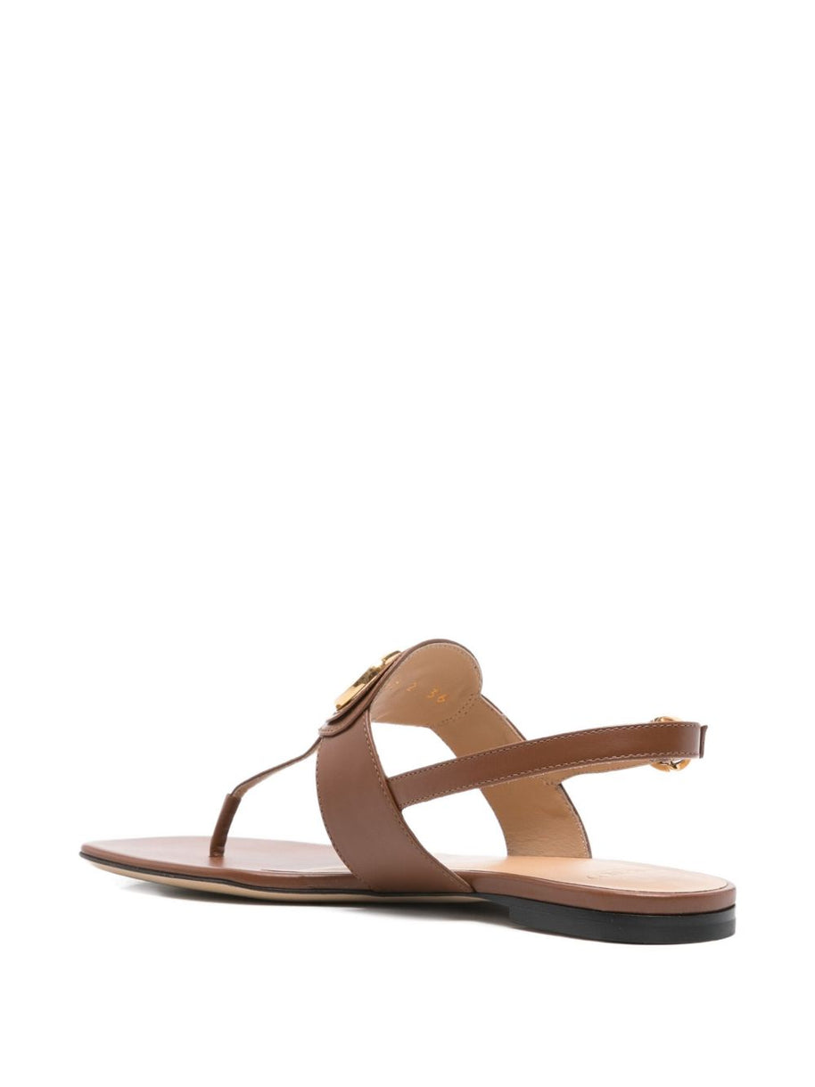 Valentino Garavani VLogo Signature Leather Thong Sandals - Leather Brown
