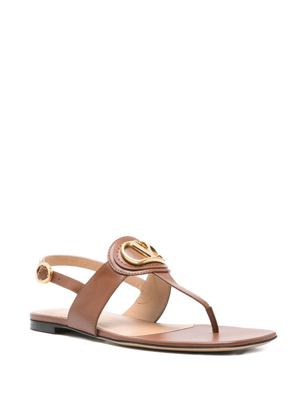Valentino Garavani VLogo Signature Leather Thong Sandals - Leather Brown