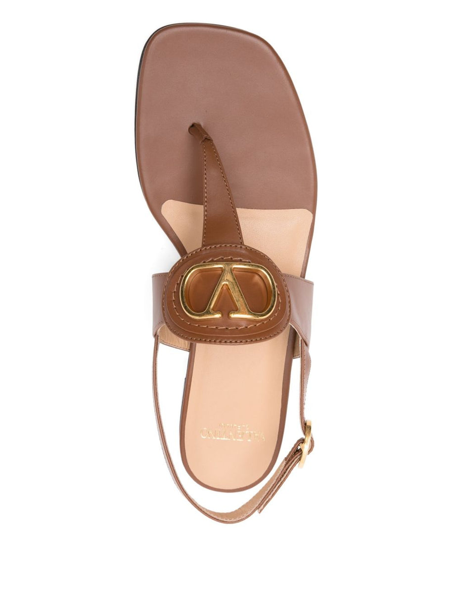 Valentino Garavani VLogo Signature Leather Thong Sandals - Leather Brown