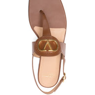 Valentino Garavani VLogo Signature Leather Thong Sandals - Leather Brown