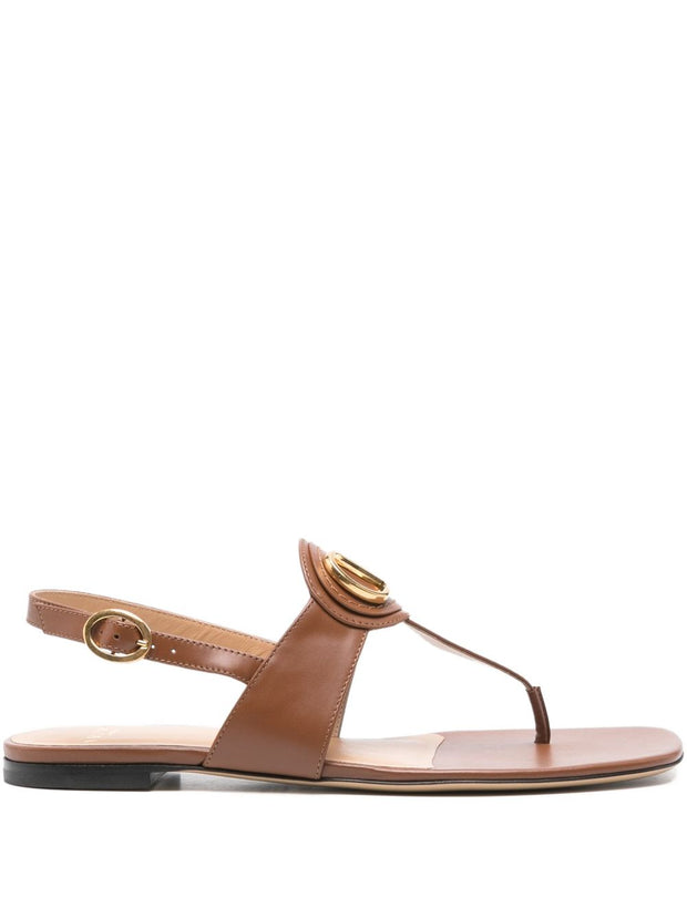 Valentino Garavani VLogo Signature Leather Thong Sandals - Leather Brown