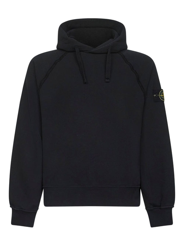 Stone Island Logo Cotton Hoodie - Black