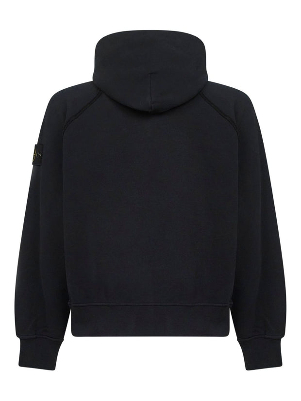 Stone Island Logo Cotton Hoodie - Black