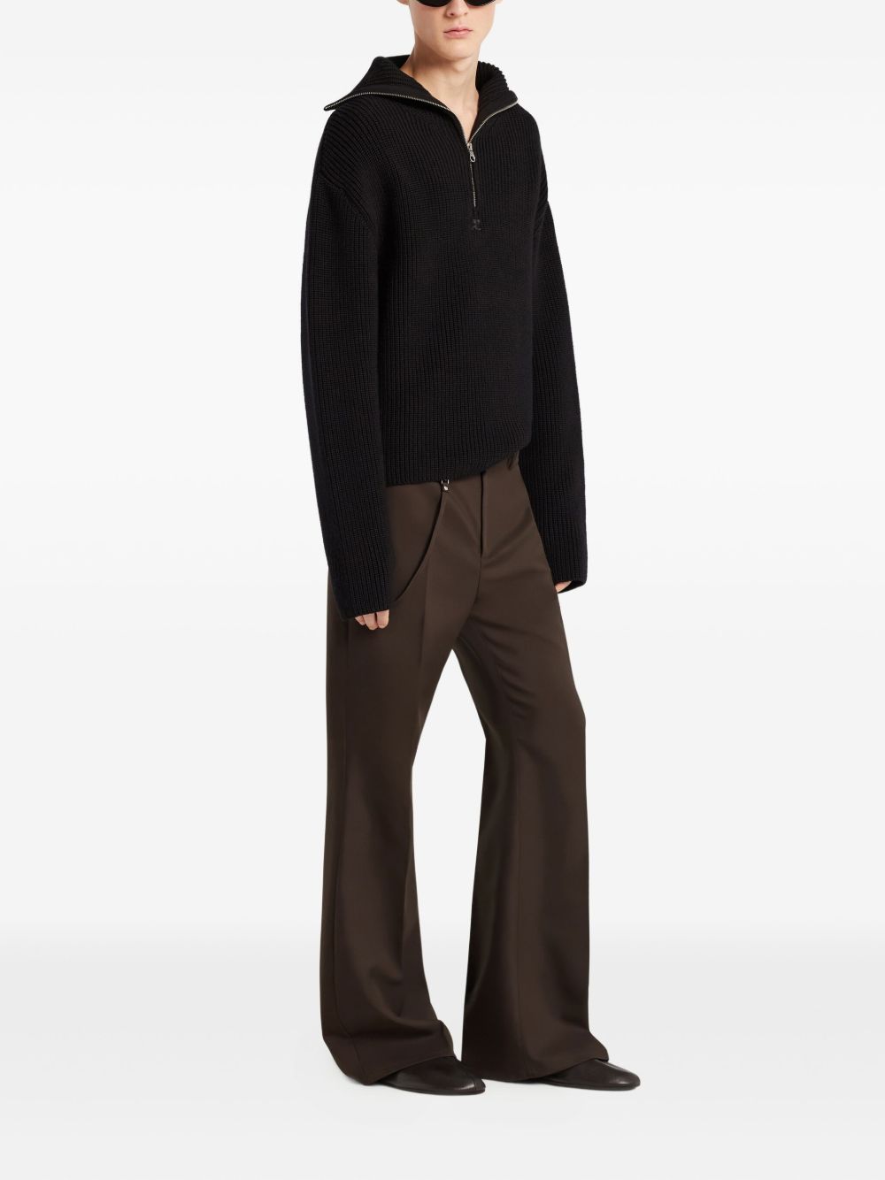 COURREGES PRE Zipped Wool Sweater - Black