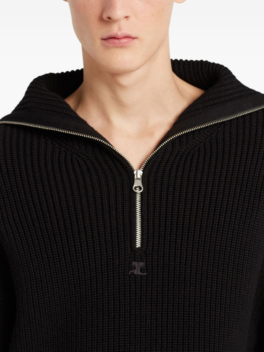 COURREGES PRE Zipped Wool Sweater - Black