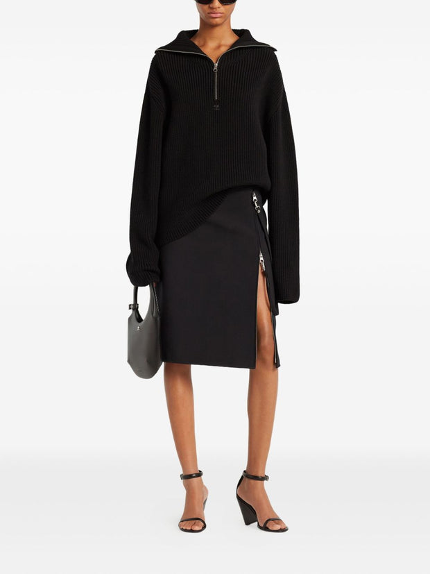 COURREGES PRE Zipped Wool Sweater - Black
