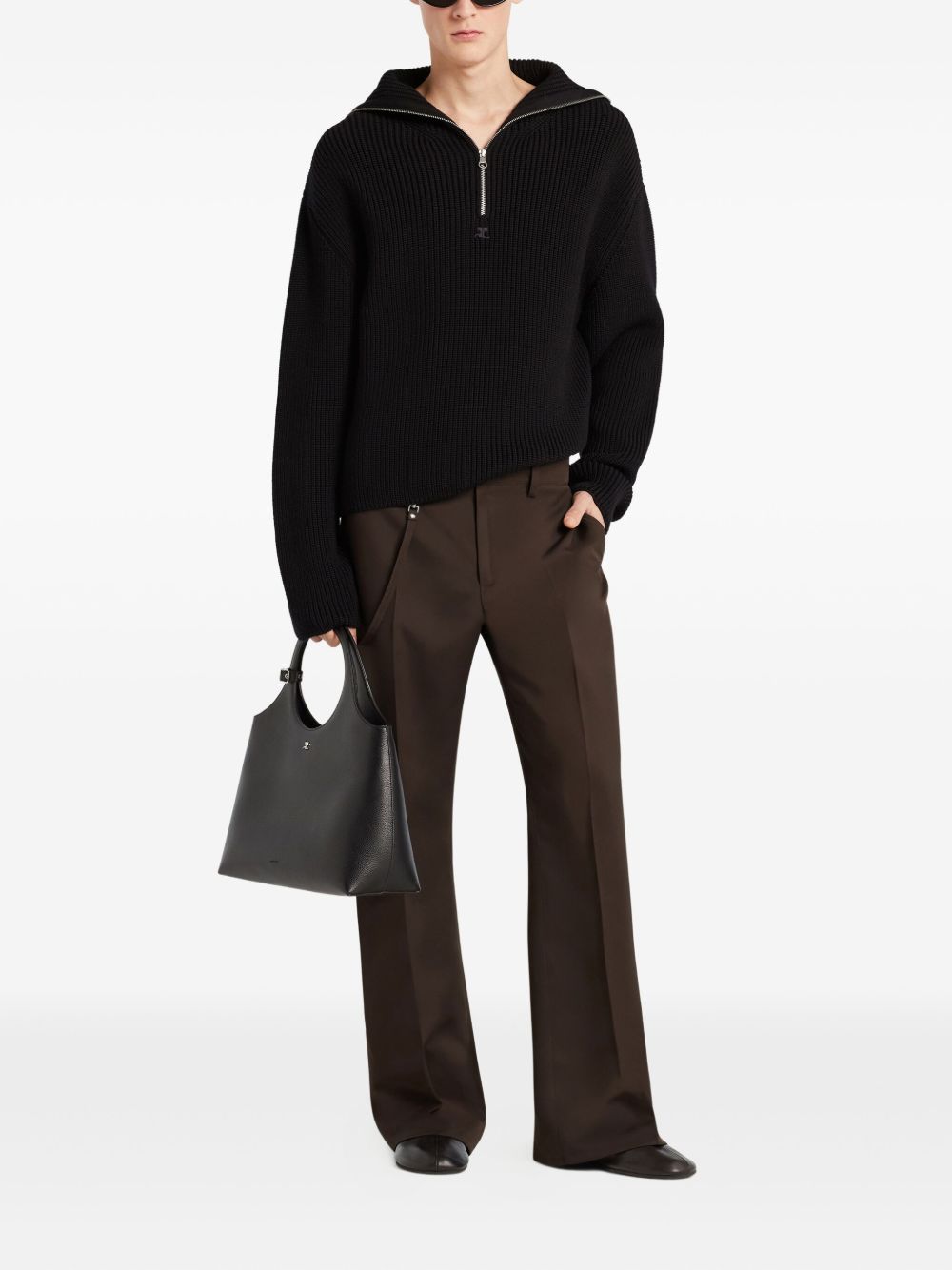 COURREGES PRE Zipped Wool Sweater - Black