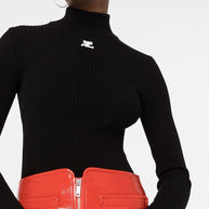 COURREGES RE-EDITION Logo Knitted Turtle-neck Sweater - Black
