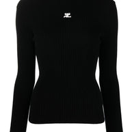 COURREGES RE-EDITION Logo Knitted Turtle-neck Sweater - Black