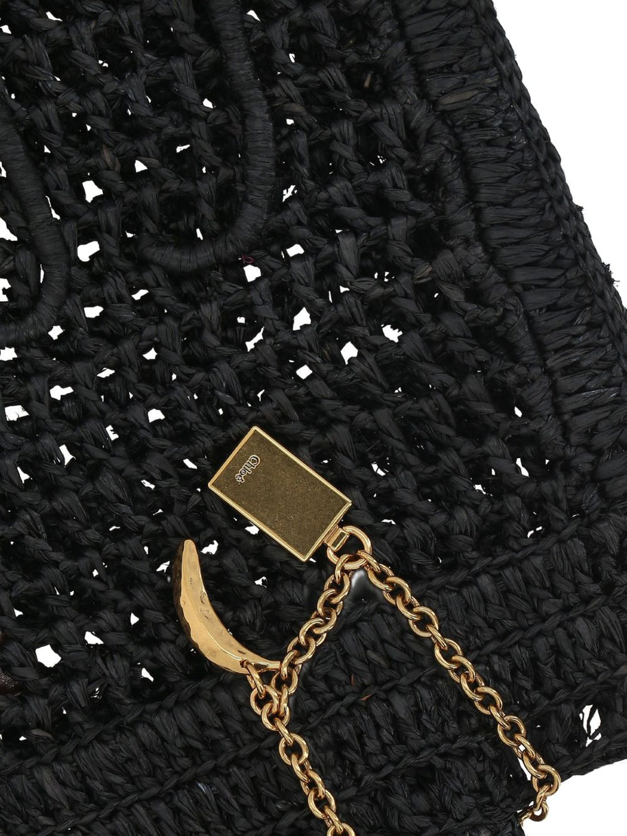 Chloé Summer Banana Rafia Tote Bag Black