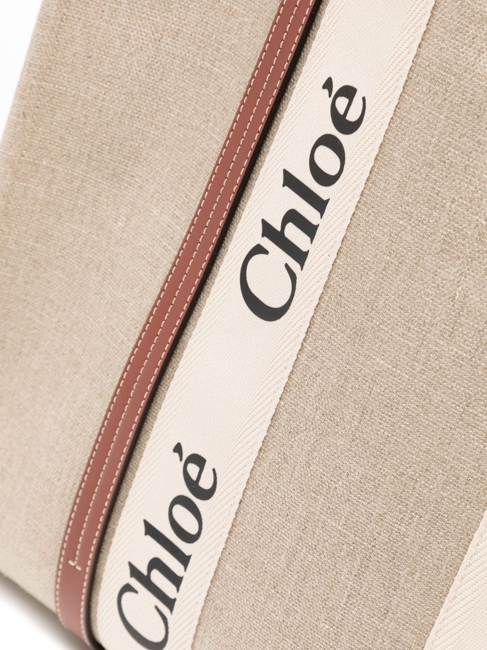 Chloé Woody Large Canvas Tote Bag Beige