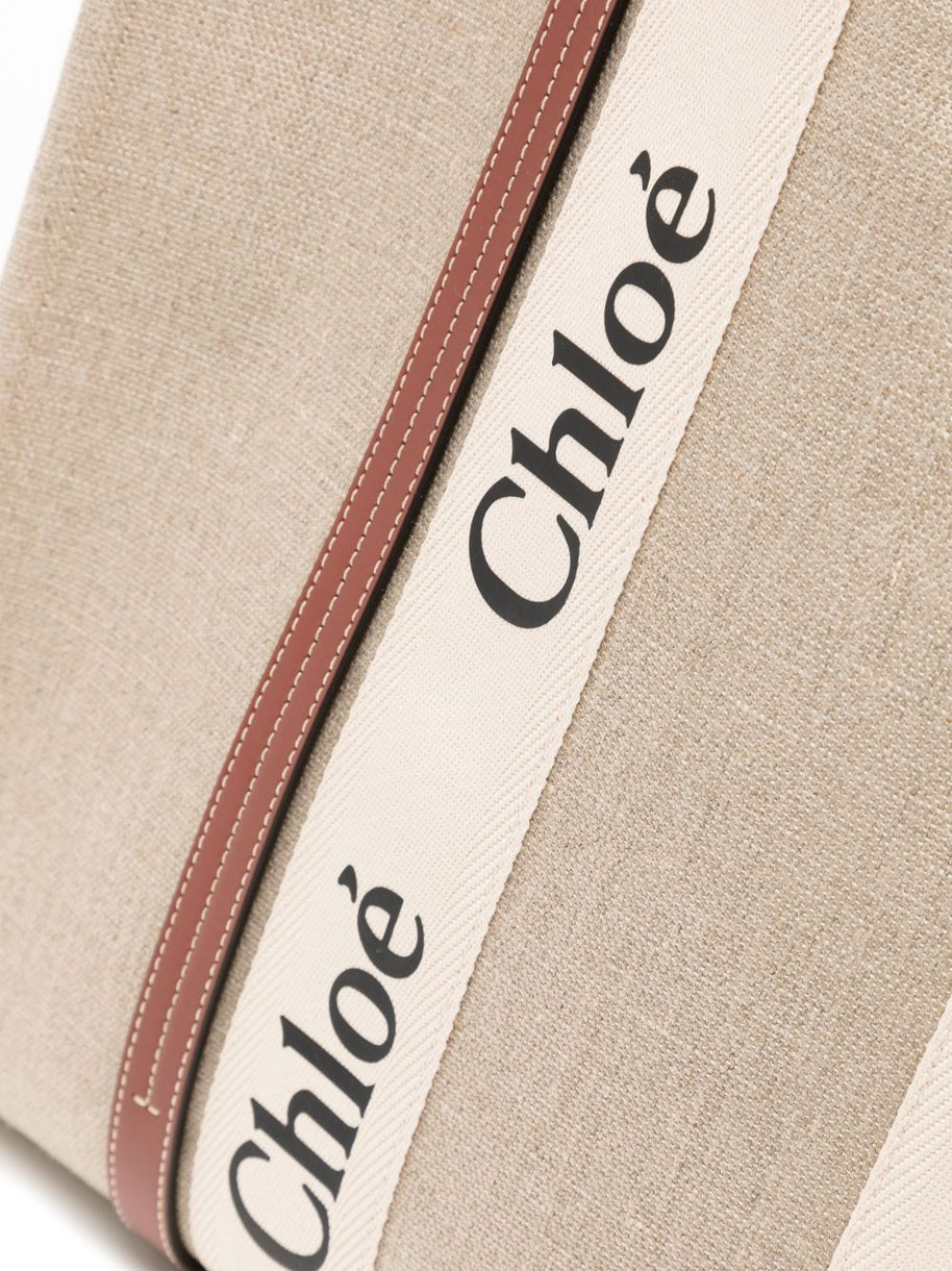 Chloé Woody Large Canvas Tote Bag Beige