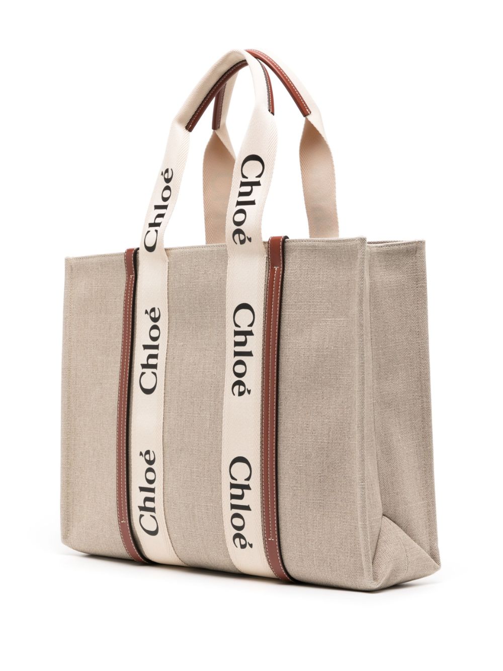 Chloé Woody Large Canvas Tote Bag Beige