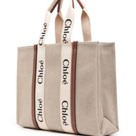Chloé Woody Large Canvas Tote Bag Beige