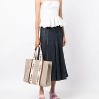 Chloé Woody Large Canvas Tote Bag Beige