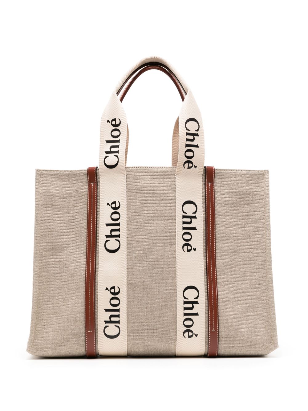 Chloé Woody Large Canvas Tote Bag Beige
