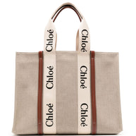 Chloé Woody Large Canvas Tote Bag Beige