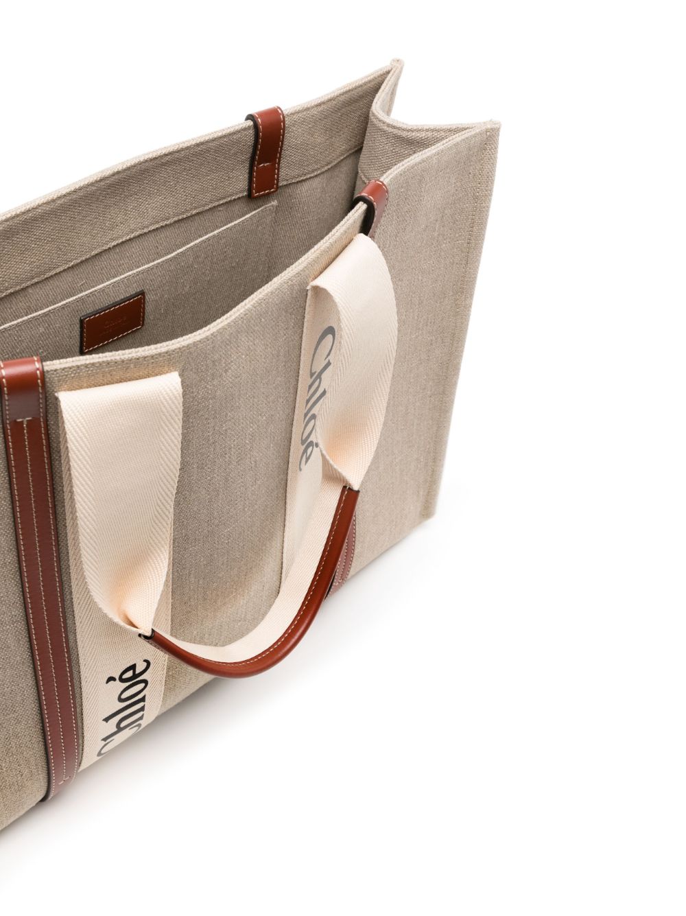Chloé Woody Large Canvas Tote Bag Beige