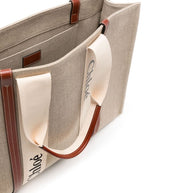 Chloé Woody Large Canvas Tote Bag Beige