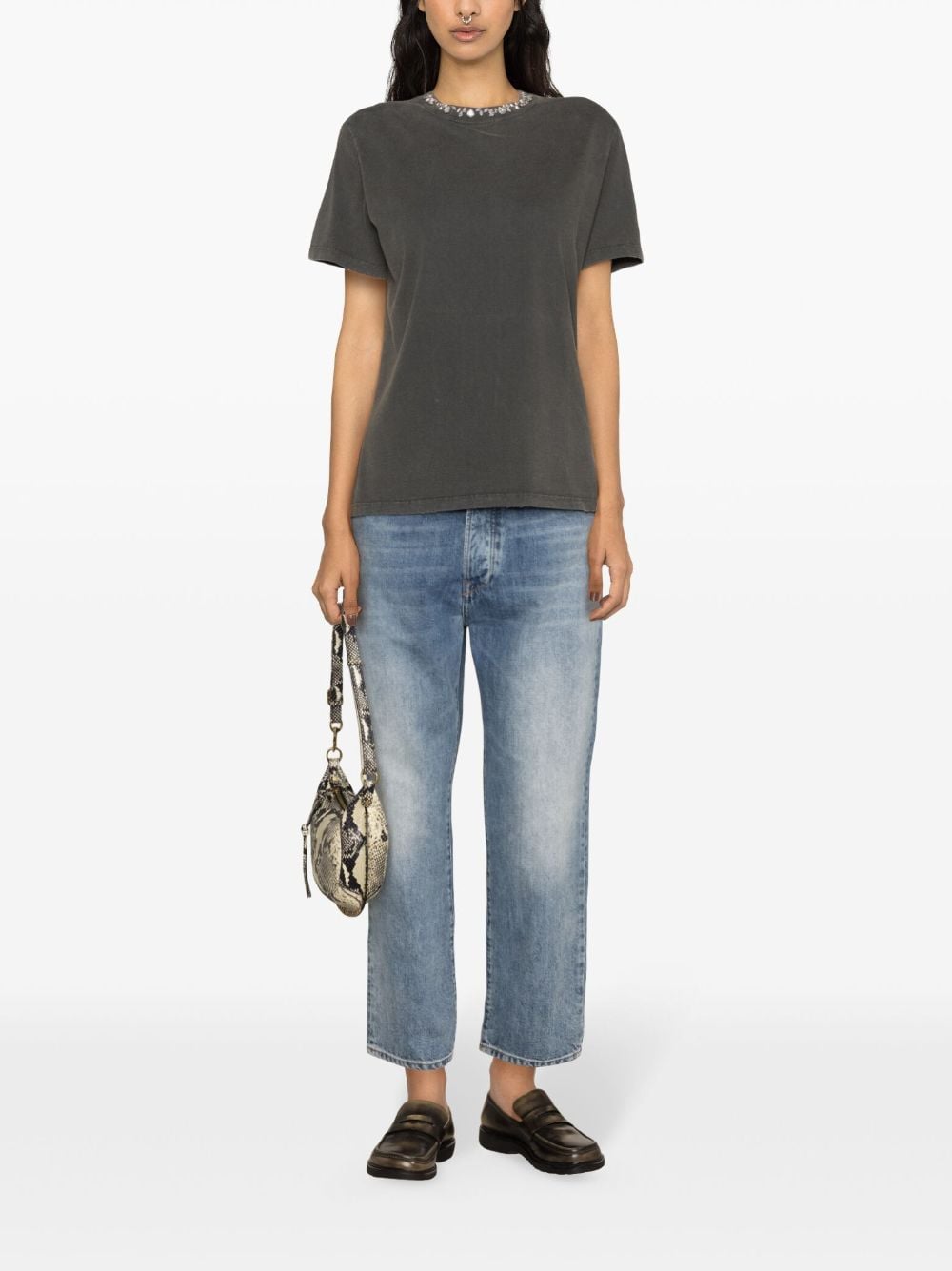 Golden Goose Embroidered Cotton T-shirt Grey