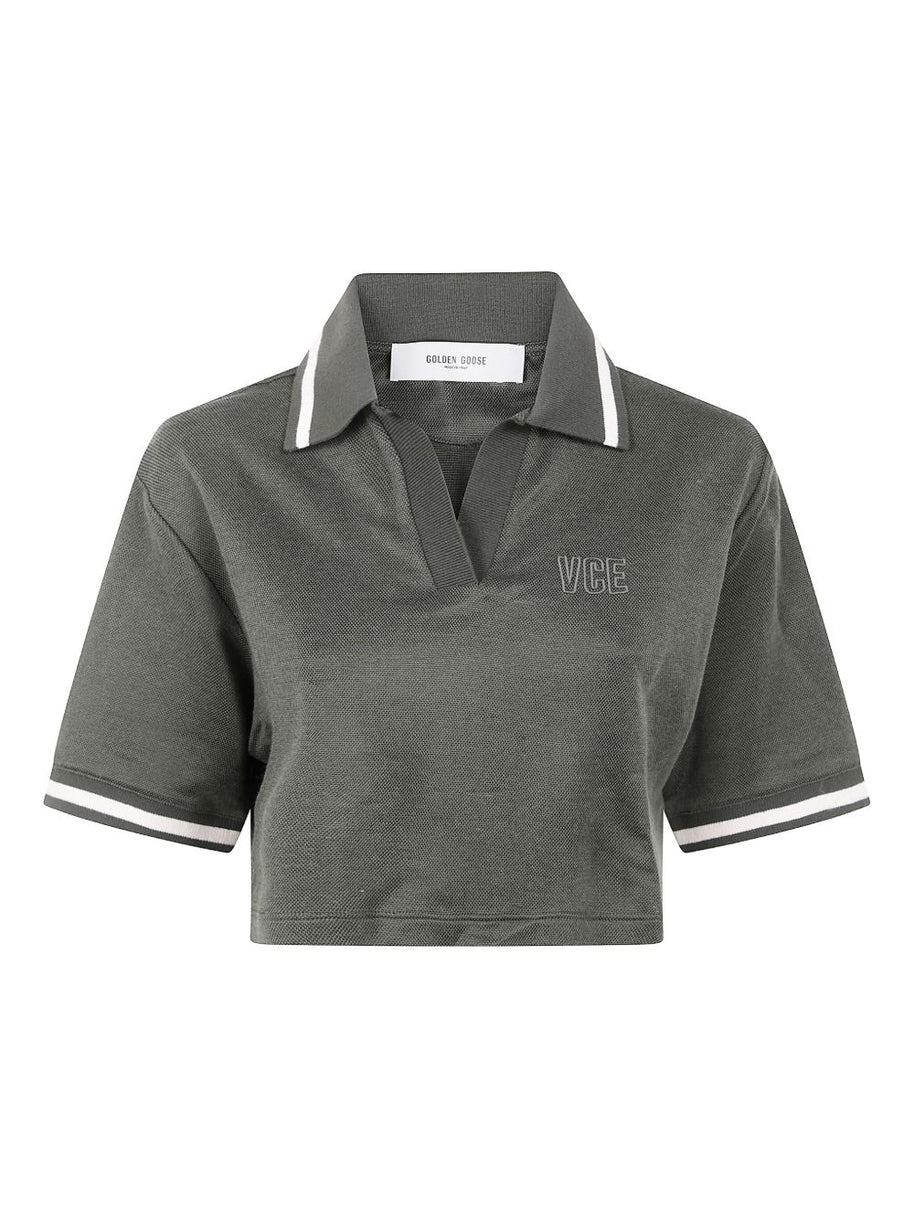 Golden Goose Cotton Cropped Polo Shirt - Green