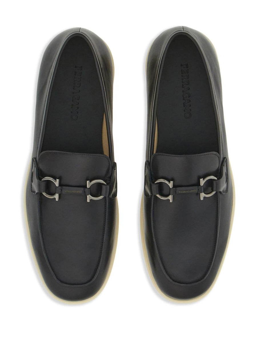 Ferragamo Gancini Leather Loafers - Black