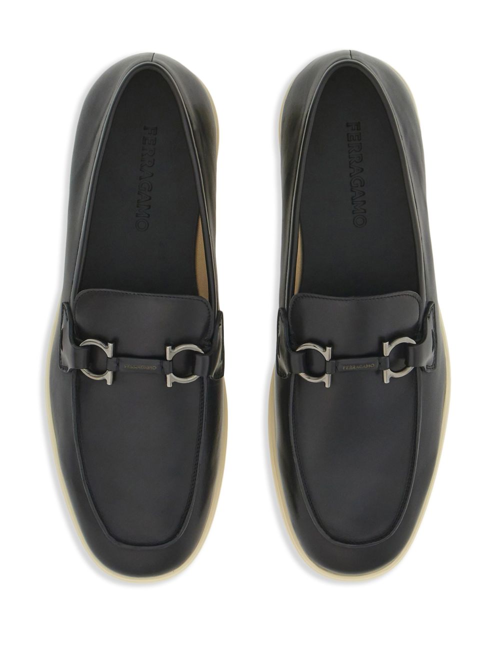 Ferragamo Gancini Leather Loafers - Black