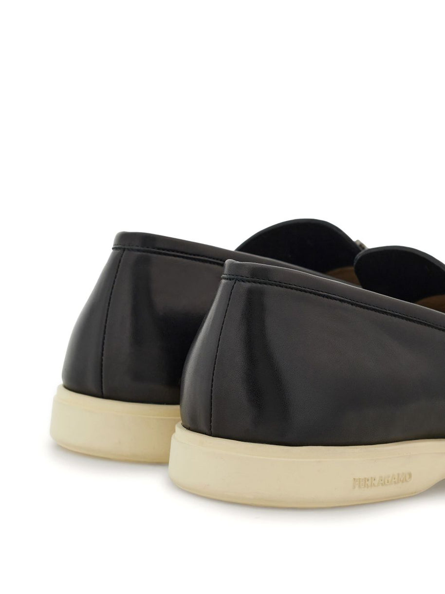 Ferragamo Gancini Leather Loafers - Black