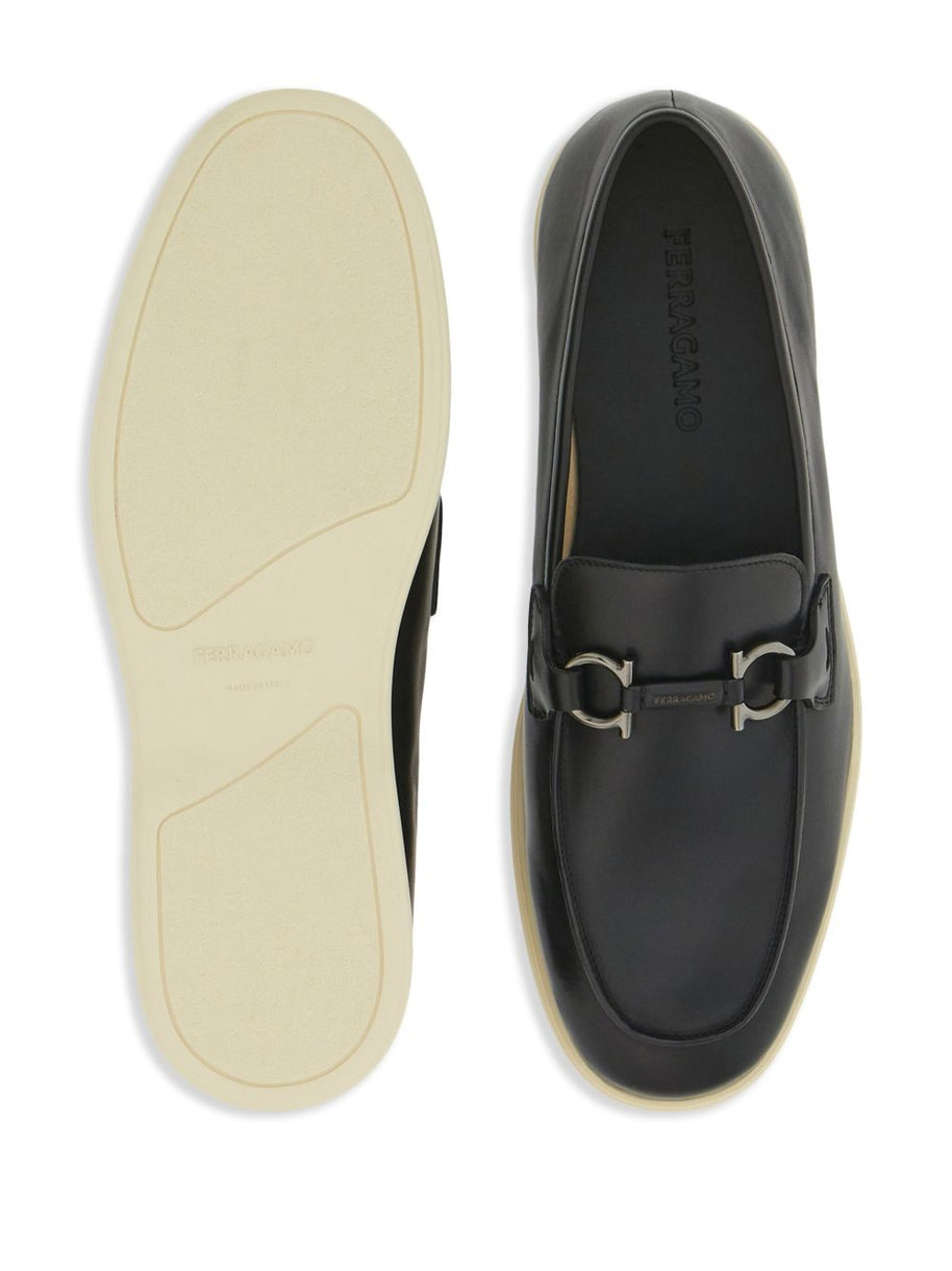 Ferragamo Gancini Leather Loafers - Black