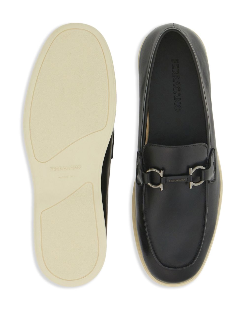 Ferragamo Gancini Leather Loafers - Black